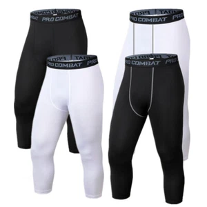Men Sports Bottoms Shorts Fitness Compression Tights Running 3/4 Cropped Pants - Picture 1 of 13