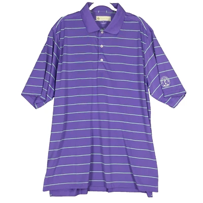 Camisa polo de golf Donald Ross para hombre XL manga corta lavanda rayas logotipo de club usada en excelente estado Foto 1 de 4