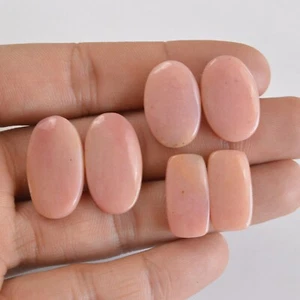 3 Pair 62 Cts Natural Pink Opal Cabochon Gemstone Pair Lot 20x10-25x13mm #14168 - Picture 1 of 5
