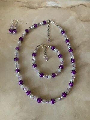 Purple & White Pearl Full Jewellery Set - Image 1 of 4