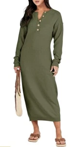 ANRABESS Long Sleeve Button V-Neck Casual Loose Fitting Midi Dress Size - Medium - Picture 1 of 8