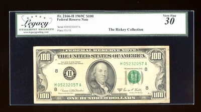 DBR 1969-C $100 FRN St. Louis Fr. 2166-H Legacy 30 Serial H05232057A - Image 1 of 2