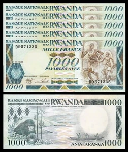 Ruanda 1000 Francs 1988, UNC, 5 Stück Lot, P-21 - Bild 1 von 4