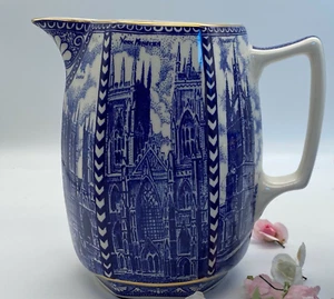 Vintage Porcelain Big Jug Ringtones Wade Blue White Hexagonal - Picture 1 of 5