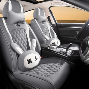 Cute Bunny Seat Cover 5 Set with Waterproof PU Leather for Cars SUV Pick-Up T... - Picture 1 of 6