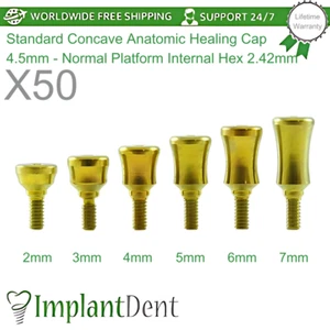 50x Tapa curativa cóncava estándar de titanio prótesis dentales hexagonal interior 2,42 mm - Imagen 1 de 11