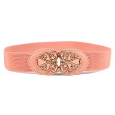 Women Ladies Gold Floral Buckle Stretchy Belt Skinny Elastic Waist Band Belts
