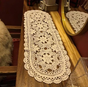 12"x40" Vintage Ganchillo a Mano Encaje Mesa Corredor Cómoda Bufanda Mantel Ovalado - Imagen 1 de 7