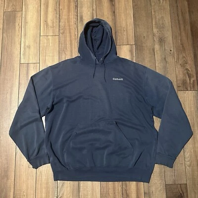 Moletom com capuz vintage Carhartt masculino tamanho 2XL XXL 90s desbotado azul marinho desgastado - Imagem 1 de 4