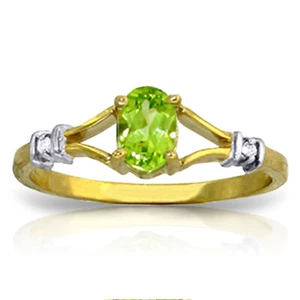 14K. SOLID GOLD RING WITH NATURAL DIAMONDS & PERIDOT (Yellow Gold) - Picture 1 of 5
