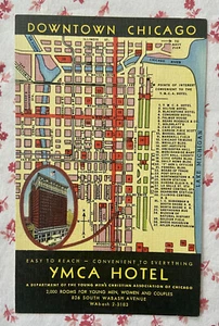 Postal de colección SIN USAR Downtown Chicago YMCA Hotel S. Wabash Ave. - Imagen 1 de 4