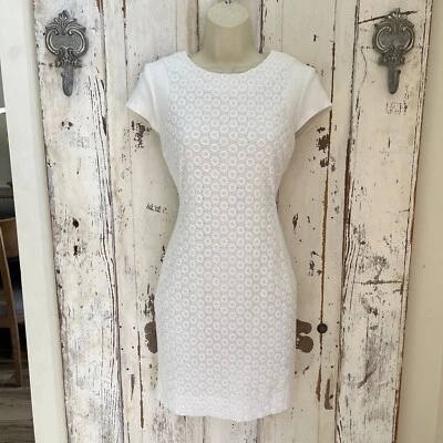 DVF Diane Von Furstenberg Size 0 Woman's White Eyelet Classy Sheath Work Dress - Image 1 of 4