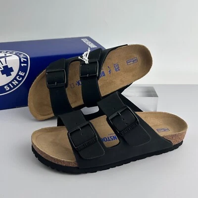 Birkenstock Arizona Birko-Flor Birkibuc Black Leather Sandals EVA Narrow/Wide - Image 1 of 4
