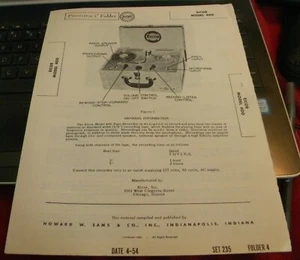 EICOR 2-SPEED REEL-TO-REEL TAPE RECORDER MODEL: 400 (SAMS PHOTOFACT 235-4) - Picture 1 of 1