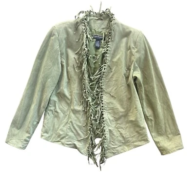 Женская моющаяся куртка с открытой бахромой Dialogue средний размер лайм зеленая замша кожа A01762 - Изображение 1 из 4