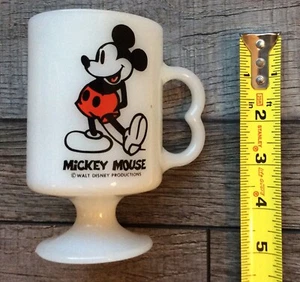Vtg MICKEY MOUSE Milk Glass Footed MUG 8 Ozs USA MADE Fire King Pedestal Bottom - Picture 1 of 3