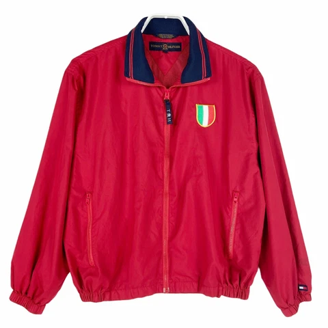 Tommy Hilfiger Jacket Mens Small Golf Full Zip Team Red RARE 90s ITALY Flag Vtg Cover