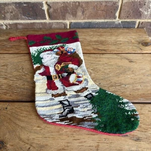 Vintage Nadelspitze Weihnachtsmann mit Spielzeugtasche Weihnachtsstrumpf 16" ALLE LESEN - Bild 1 von 10
