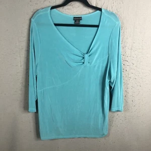 Citiknits Top Womens 1X Plus Size Blue Aqua Asymetric Slinky Travel Knit Liquid - Picture 1 of 16