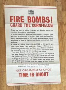 Póster original de la iglesia británica de la Segunda Guerra Mundial ¡Bombas incendiarias! Guard The Corn Fields 20x30” - Imagen 1 de 9
