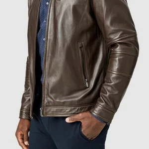 Politix brown soft leather jacket Mens UK S Unisex Australian Designers RRP £499 - Picture 1 of 1