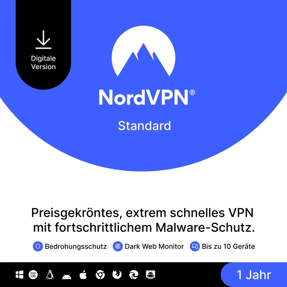 NordVPN Standard, 10 Geräte, 1 Jahr, VPN & Cybersicherheit, digitaler Code - Bild 1 von 4