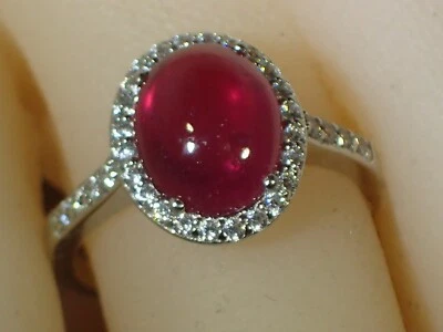 BLOOD RED RUBY WHITE CZ 10x8mm SZ 7 RING  - .925 SILVER-14k GOLD PLATED -   #940 - Image 1 of 4
