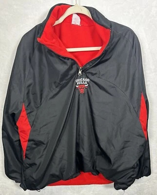 Chaqueta Pullover NBA Chicago Bulls Vintage 1/4 Cremallera XL Negra Roja Reversible Foto 1 de 4