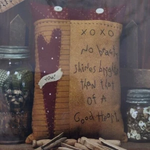 The Good Heart Pillow Applique Embroidery Pattern Briar Root Primitives #M0215 - Picture 1 of 3