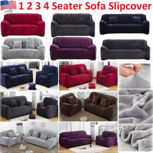 Stretch Thick Plush Sofa Covers 1/2/3/4 Seater Sofa Couch Slipcover Protector - Picture 1 of 71