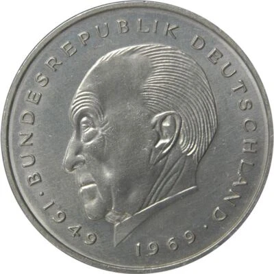 West German 2 Deutsche Mark Coin | Konrad Adenauer | KM124 | 1969 - 1987 - Image 1 of 4