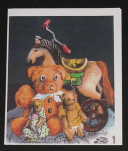 VINTAGE TOYS 12 BLANK NOTE CARDS with ENVELOPES DOLL TEDDY BEARS HORSE TRICYCLE - Foto 1 di 3
