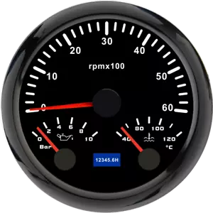 85MM Black 3 IN 1 Gauge Tachometer 6000RPM with Water Temp Oil Pressure Gauge - Picture 1 of 14