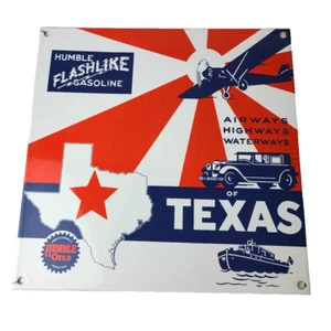 Vintage Humble Gasoline Sign - Gas Motor Oil Pump Porcelain Texas Ad Sign - Picture 1 of 15