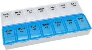 2 Pack 7 Day AM/PM Pill Organizer Blue Clear - Picture 1 of 2
