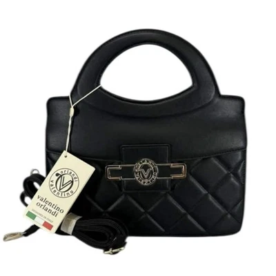NEW! VALENTINO ORLANDI Quilted Vegan Crossbody Top Handle Bag Black Purse Iconic - Image 1 of 4