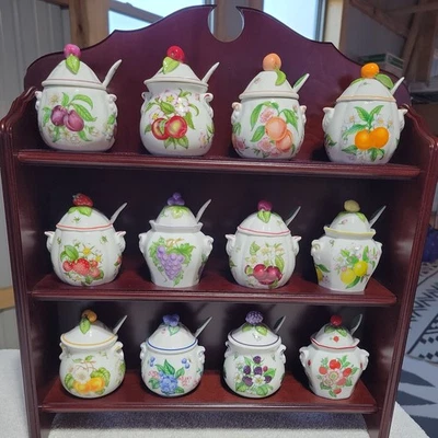Lenox Orchard Jam Jelly Jars 1991 con tapas porcelana fina juego de 12 con cucharas nuevo en caja Foto 1 de 4