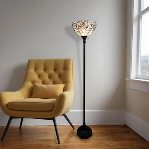 62" Brown Torchiere Floor Lamp With White Tiffany Style Glass Dome Shade - Picture 1 of 7