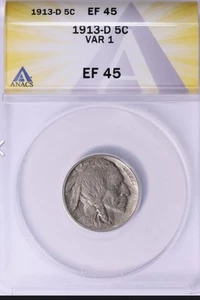 1913-D Buffalo Nickel Type 1 ANACS XF-45 - Picture 1 of 2