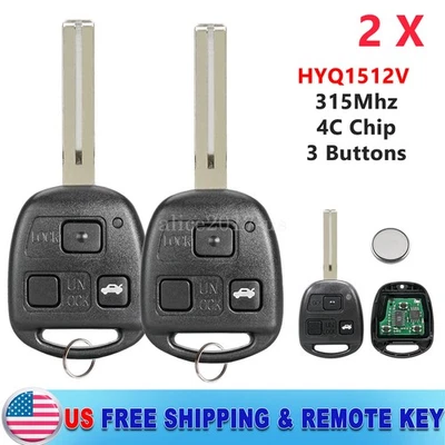 2 Remote Key Fob Transmitter for Lexus 02-03 ES300 98-00 LS400 GS400 HYQ1512V - Image 1 of 4