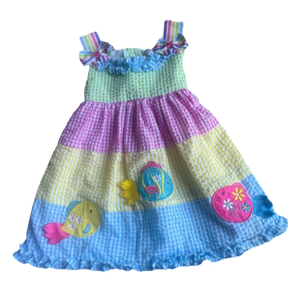 Платье Emily Rose Baby Girl Gingham с принтом вышитая рыба; 12 месяцев - Изображение 1 из 4