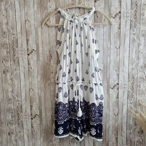 New York & Company Navy Blue and White Paisley Sleeveless Romper Size Xs - Picture 1 of 9