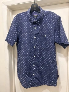 Camisa Patagonia Go-To Para Hombre Mediana Azul Blanco Geométrica Algodón Orgánico Abotonada - Imagen 1 de 8