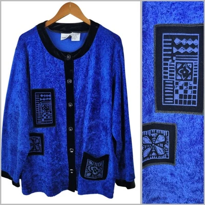 Chaqueta Chenille Plus 26/28 4X Terciopelo Azul Real Joya Tono Arte 26/28W De Colección Foto 1 de 4