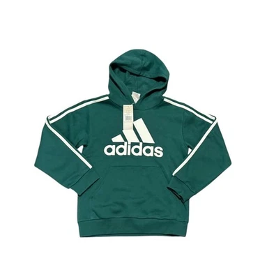 NWT Adidas Boys Essentials Fleece 3-Stripe Hoodie, Green/White Size Medium - Image 1 of 4
