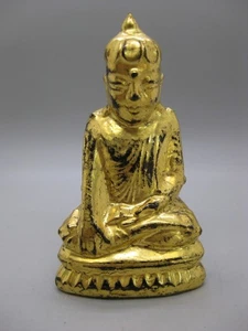 Fine Old Antique Thai Southeast Asia Wooden Lacquered Gold Gilded Buddha Statue - Picture 1 of 8