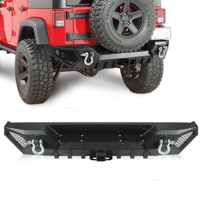 Offroad Rear Bumper Fits 1987-2006 Jeep Wrangler TJ YJ w/ D-Rings & 2" Receiver - Imagem 1 de 4