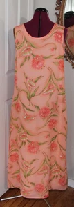 Apostrophe Peach Floral Chiffon Sleeveless Lined Maxi Dress Sz Small - Picture 1 of 5