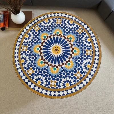 Luxury Handmade Mosaic Table, Multicolor Zellij Round Coffee Table Rustic - Image 1 of 4