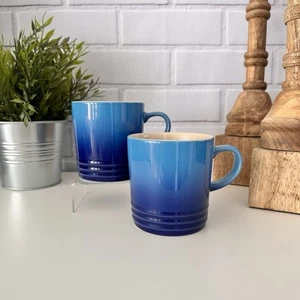 SET OF 2 New Le Creuset Stoneware Coffee Mug 12 oz, 350 ml Shiny Azure Blue - Picture 1 of 10